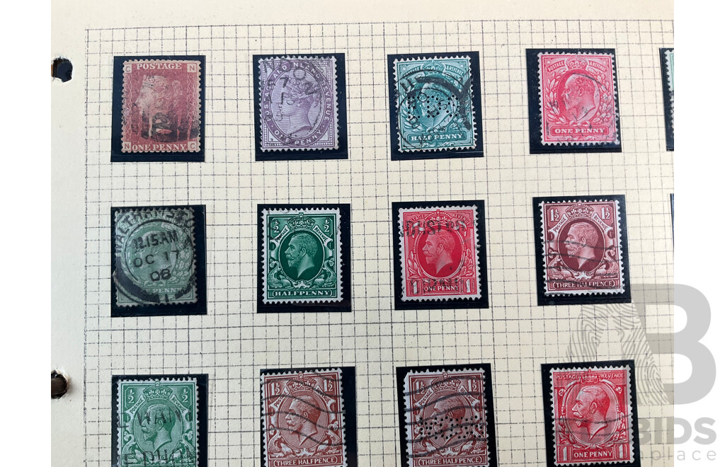 Album of Great Britain Stamps Spanning 1870's to 1970's Including Penny Red, QV, KGV, KEVIII, KGVI, QE2, Jersey, Guernsey, Charles Dickens Set and More