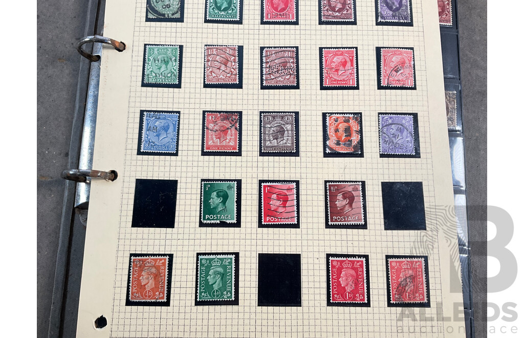 Album of Great Britain Stamps Spanning 1870's to 1970's Including Penny Red, QV, KGV, KEVIII, KGVI, QE2, Jersey, Guernsey, Charles Dickens Set and More