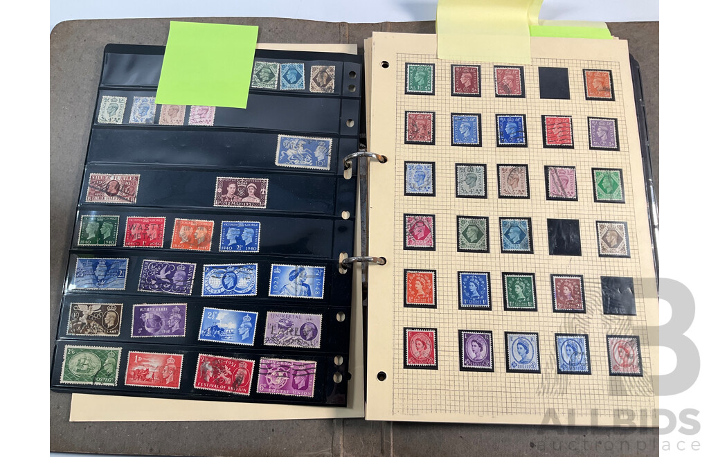 Album of Great Britain Stamps Spanning 1870's to 1970's Including Penny Red, QV, KGV, KEVIII, KGVI, QE2, Jersey, Guernsey, Charles Dickens Set and More