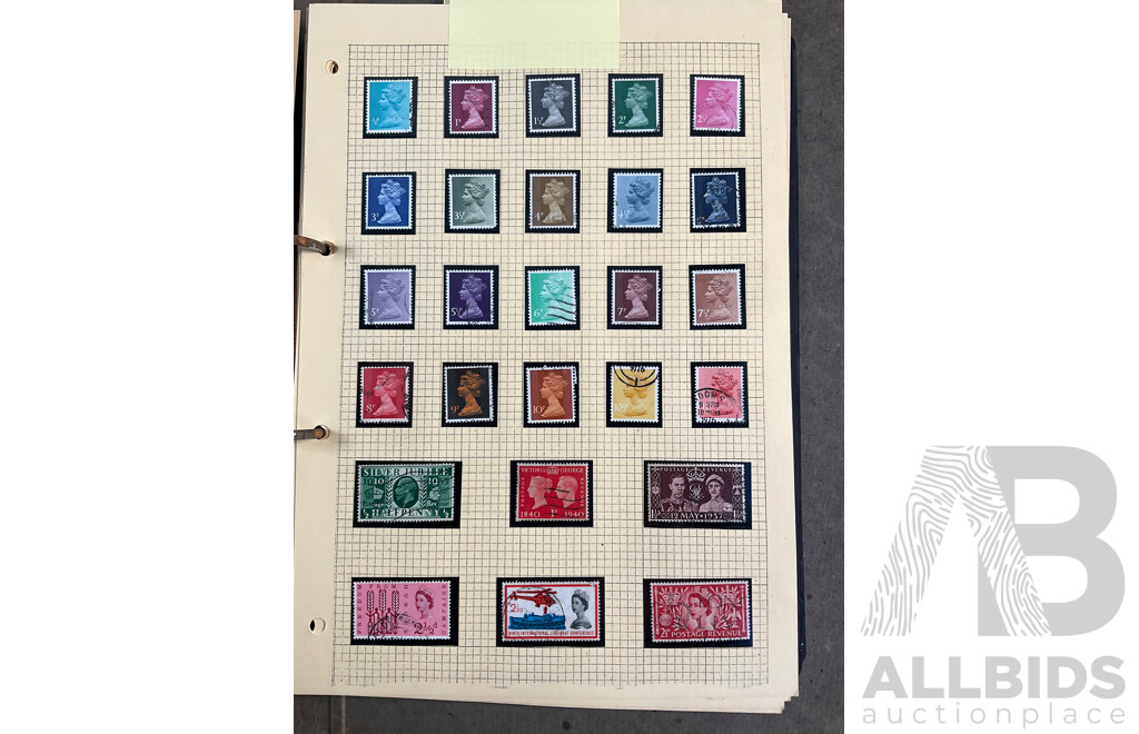 Album of Great Britain Stamps Spanning 1870's to 1970's Including Penny Red, QV, KGV, KEVIII, KGVI, QE2, Jersey, Guernsey, Charles Dickens Set and More