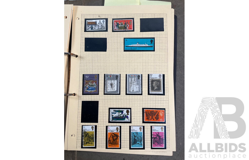 Album of Great Britain Stamps Spanning 1870's to 1970's Including Penny Red, QV, KGV, KEVIII, KGVI, QE2, Jersey, Guernsey, Charles Dickens Set and More