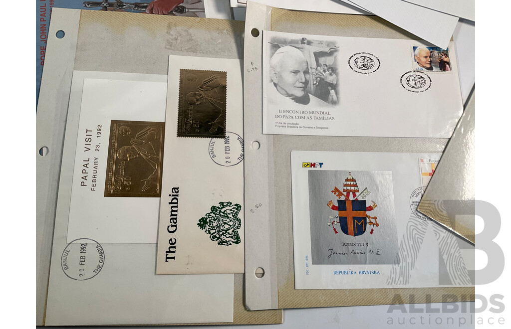 Isle of Man Stamp Sheets Including 2002 Jubilee Sheet, Limited Edition QE2 Sheet, Royal Air Force 90 Years Sheet with Prepaid Envelopes and Good Collection of 1990's Pope John Paul II First Day Covers