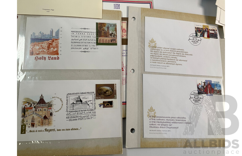 Isle of Man Stamp Sheets Including 2002 Jubilee Sheet, Limited Edition QE2 Sheet, Royal Air Force 90 Years Sheet with Prepaid Envelopes and Good Collection of 1990's Pope John Paul II First Day Covers