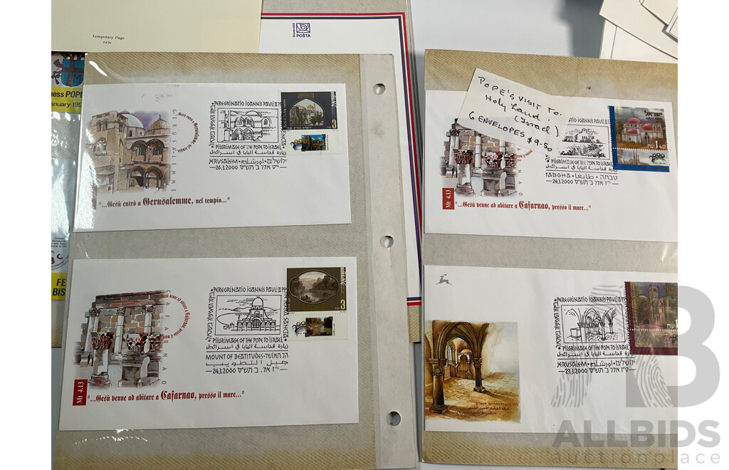Isle of Man Stamp Sheets Including 2002 Jubilee Sheet, Limited Edition QE2 Sheet, Royal Air Force 90 Years Sheet with Prepaid Envelopes and Good Collection of 1990's Pope John Paul II First Day Covers