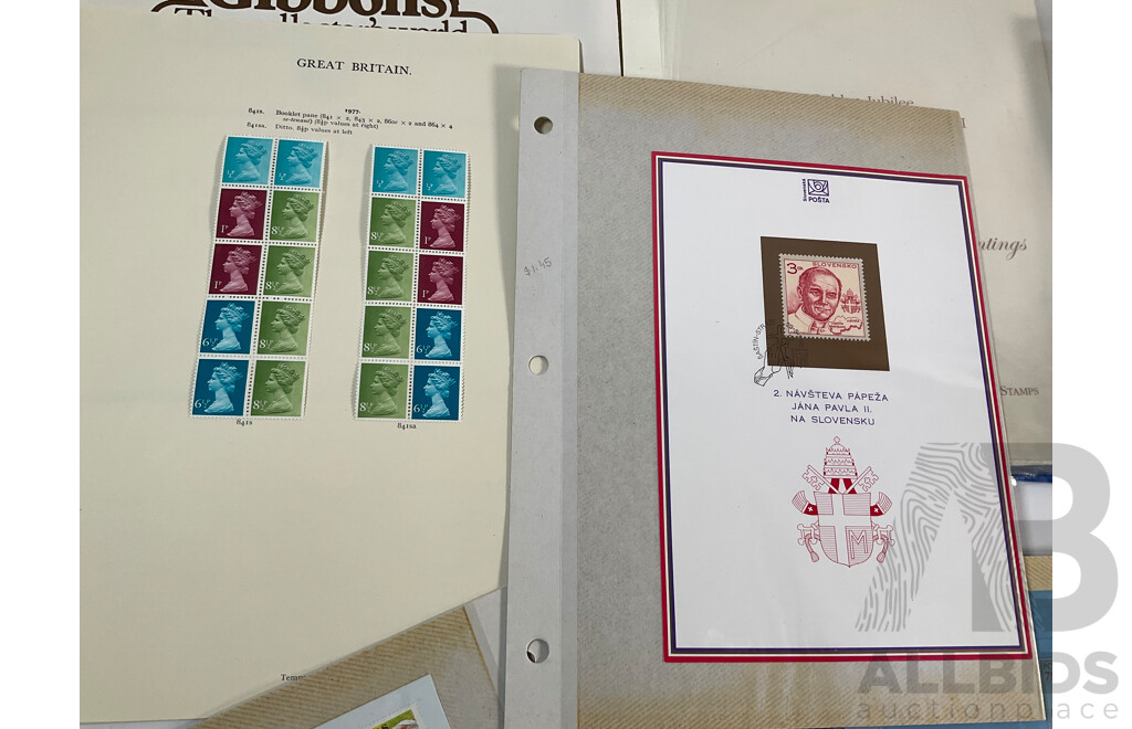 Isle of Man Stamp Sheets Including 2002 Jubilee Sheet, Limited Edition QE2 Sheet, Royal Air Force 90 Years Sheet with Prepaid Envelopes and Good Collection of 1990's Pope John Paul II First Day Covers