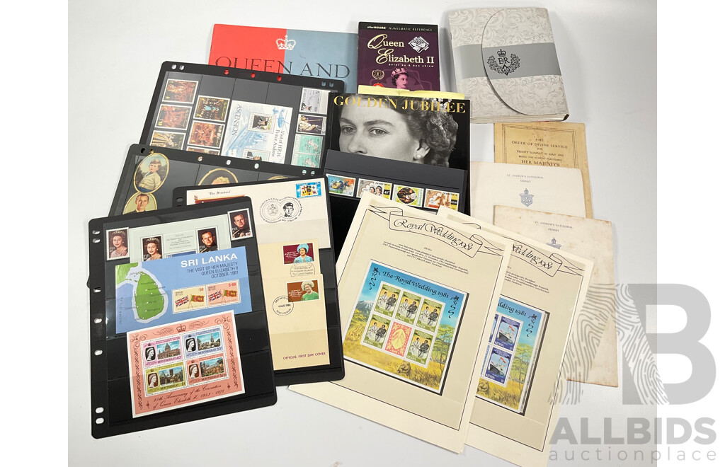 Collection of Commonwealth Countries Royal Visit Stamps, First Day Covers, Booklets and Church Pamphlets
