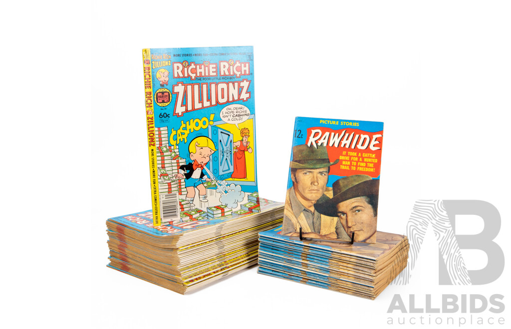 Vintage USA Comics Including Forty Richie Rich Zillionz Number 31 and Sixteen Rawhide Picture Stories, Clint Eastwood and Eric Fleming