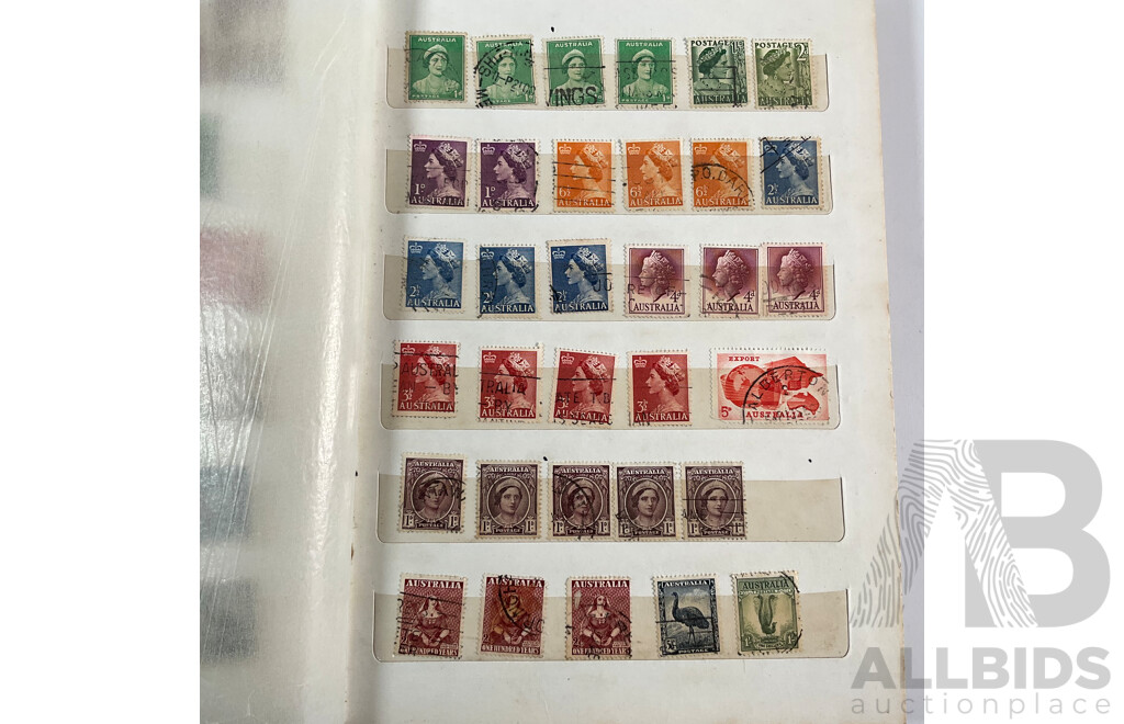Two Albums of Australian, Mostly Predecimal Stamps Including Two Penny Sydney Harbour Bridge, One Penny Kangaroo on Map, One and Two Penny KGV Heads and More