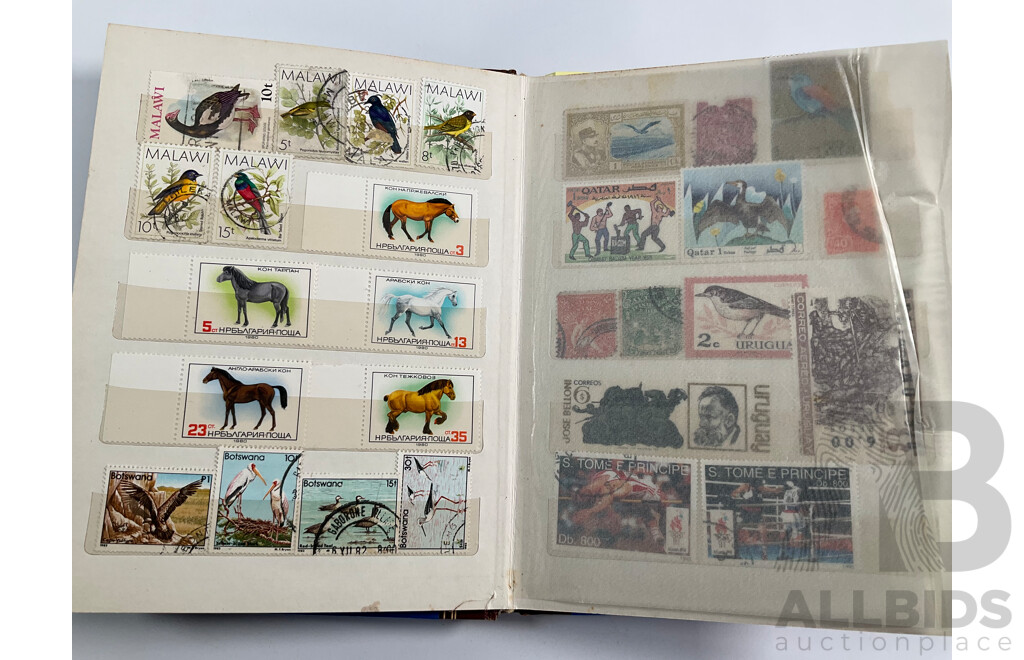Four Albums of International Vintage Stamps Including Spain, Canada, Mauritius, Philippines, Monaco, Hong Kong, Netherlands, Zambia, Tonga and More