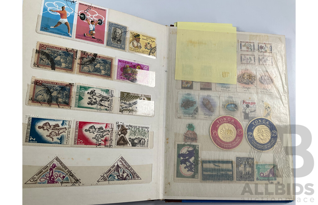 Four Albums of International Vintage Stamps Including Spain, Canada, Mauritius, Philippines, Monaco, Hong Kong, Netherlands, Zambia, Tonga and More
