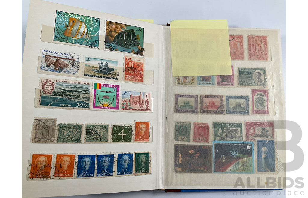 Four Albums of International Vintage Stamps Including Spain, Canada, Mauritius, Philippines, Monaco, Hong Kong, Netherlands, Zambia, Tonga and More