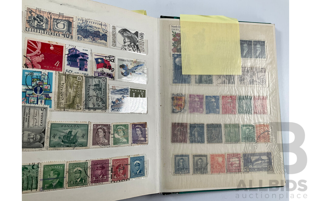 Four Albums of International Vintage Stamps Including Spain, Canada, Mauritius, Philippines, Monaco, Hong Kong, Netherlands, Zambia, Tonga and More