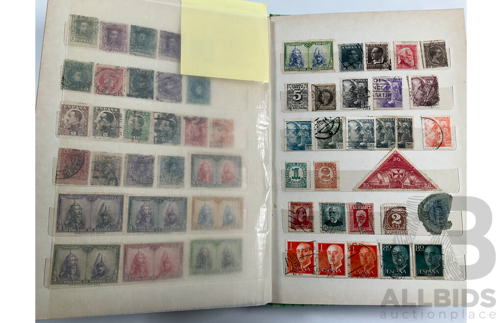 Four Albums of International Vintage Stamps Including Spain, Canada, Mauritius, Philippines, Monaco, Hong Kong, Netherlands, Zambia, Tonga and More