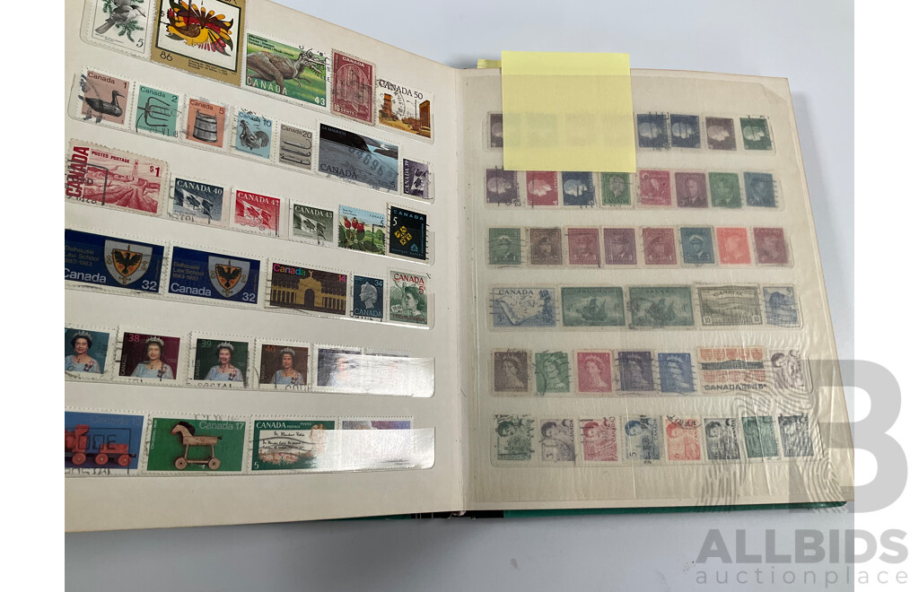 Four Albums of International Vintage Stamps Including Spain, Canada, Mauritius, Philippines, Monaco, Hong Kong, Netherlands, Zambia, Tonga and More