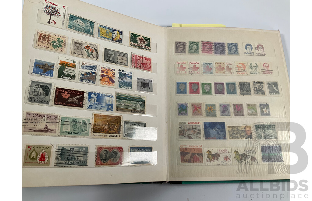 Four Albums of International Vintage Stamps Including Spain, Canada, Mauritius, Philippines, Monaco, Hong Kong, Netherlands, Zambia, Tonga and More