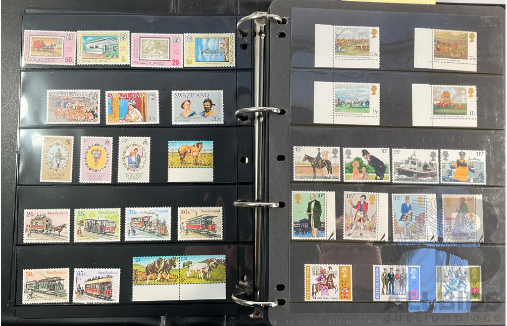 Album of Mostly Mint Commonwealth Countries Stamps Including Dominica, Cook Islands, Falkland Islands, Barbuda, Nauru, Bahamas, Guyana, Gambia, Gilbert Islands, St Helena, South Africa