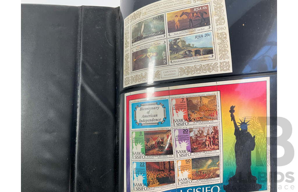 Album of Mostly Mint Commonwealth Countries Stamps Including Dominica, Cook Islands, Falkland Islands, Barbuda, Nauru, Bahamas, Guyana, Gambia, Gilbert Islands, St Helena, South Africa