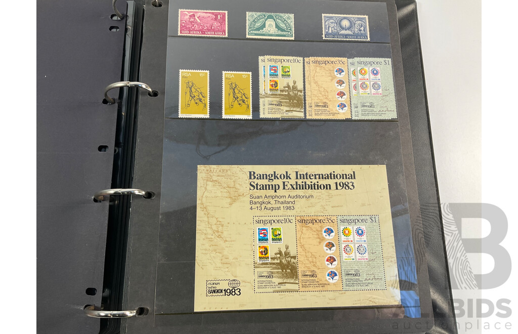 Album of Mostly Mint Commonwealth Countries Stamps Including Dominica, Cook Islands, Falkland Islands, Barbuda, Nauru, Bahamas, Guyana, Gambia, Gilbert Islands, St Helena, South Africa