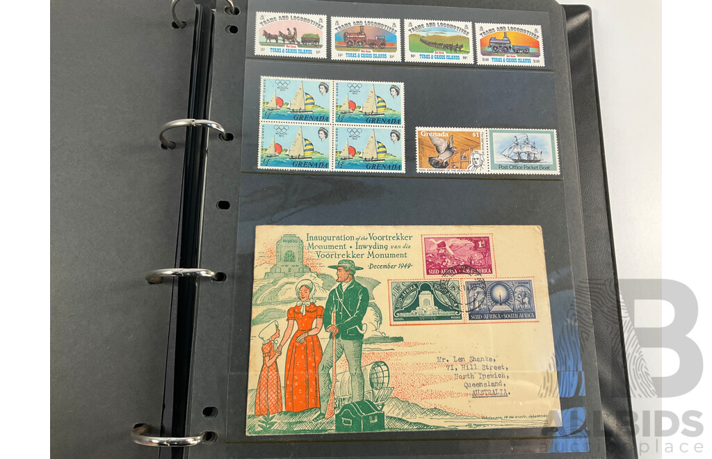 Album of Mostly Mint Commonwealth Countries Stamps Including Dominica, Cook Islands, Falkland Islands, Barbuda, Nauru, Bahamas, Guyana, Gambia, Gilbert Islands, St Helena, South Africa
