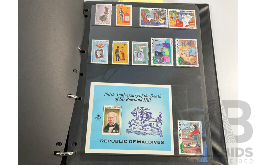 Album of Mostly Mint Commonwealth Countries Stamps Including Dominica, Cook Islands, Falkland Islands, Barbuda, Nauru, Bahamas, Guyana, Gambia, Gilbert Islands, St Helena, South Africa