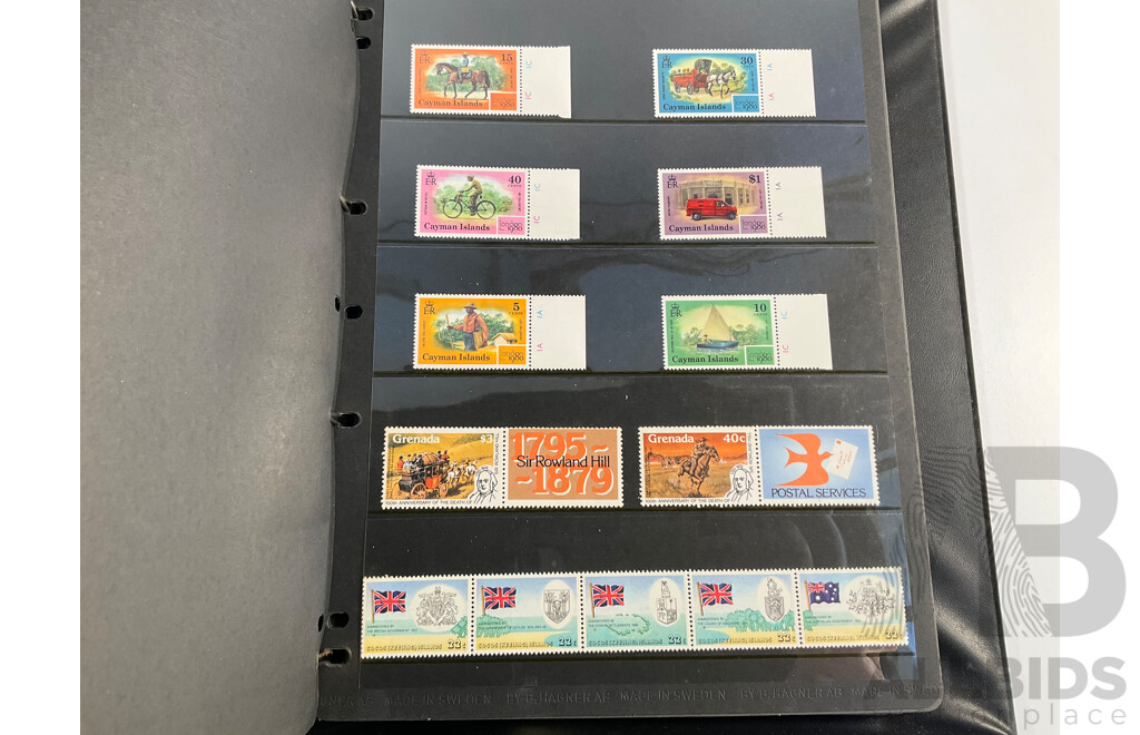 Album of Mostly Mint Commonwealth Countries Stamps Including Dominica, Cook Islands, Falkland Islands, Barbuda, Nauru, Bahamas, Guyana, Gambia, Gilbert Islands, St Helena, South Africa