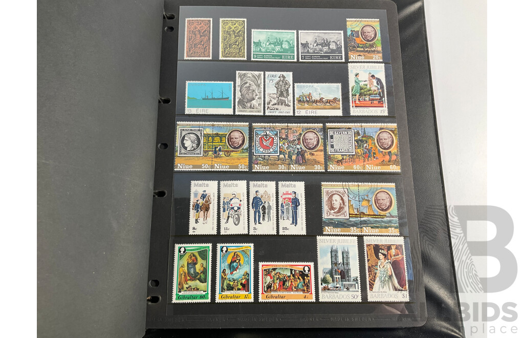 Album of Mostly Mint Commonwealth Countries Stamps Including Dominica, Cook Islands, Falkland Islands, Barbuda, Nauru, Bahamas, Guyana, Gambia, Gilbert Islands, St Helena, South Africa