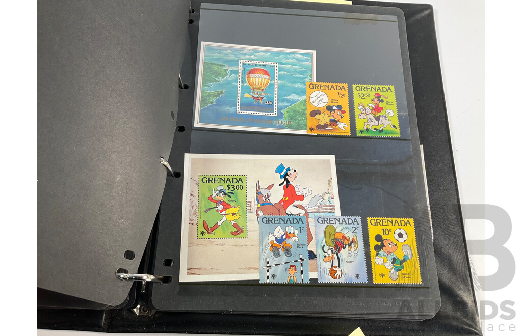 Album of Mostly Mint Commonwealth Countries Stamps Including Dominica, Cook Islands, Falkland Islands, Barbuda, Nauru, Bahamas, Guyana, Gambia, Gilbert Islands, St Helena, South Africa