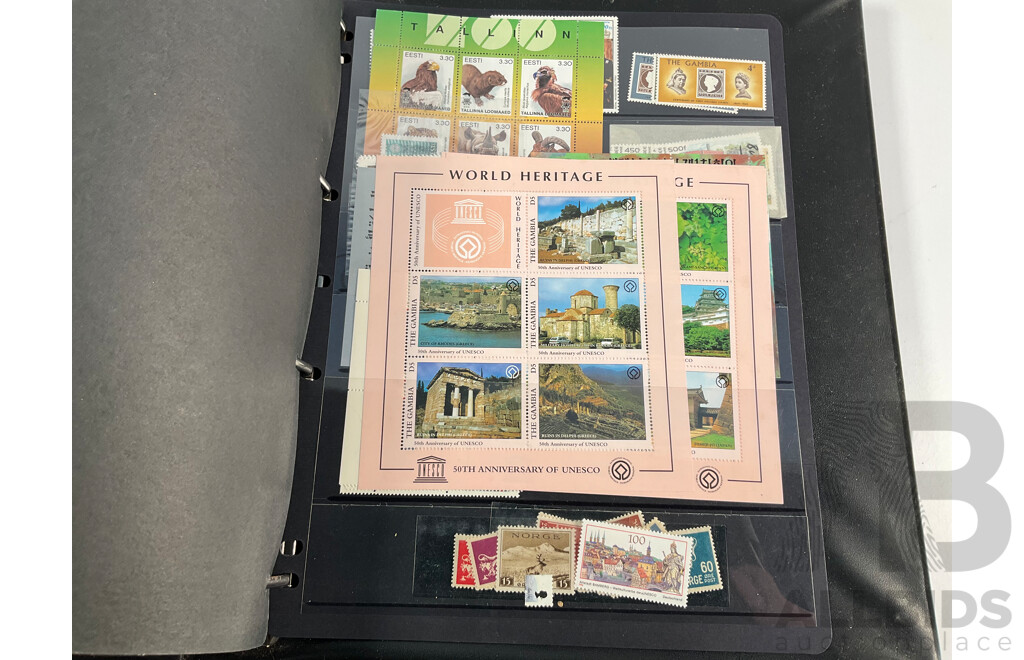 Album of Mostly Mint Commonwealth Countries Stamps Including Dominica, Cook Islands, Falkland Islands, Barbuda, Nauru, Bahamas, Guyana, Gambia, Gilbert Islands, St Helena, South Africa
