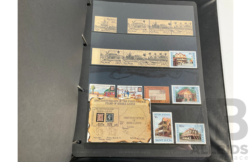 Album of Mostly Mint Commonwealth Countries Stamps Including Dominica, Cook Islands, Falkland Islands, Barbuda, Nauru, Bahamas, Guyana, Gambia, Gilbert Islands, St Helena, South Africa