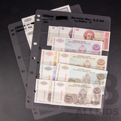 Collection of Serbian and Croatian Early 1990's Banknotes