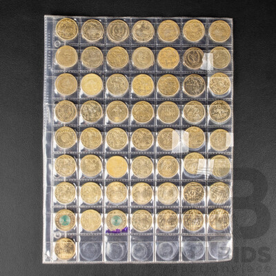 Australian Set of Fifty Seven Circulating One Dollar Coins, Consecutive 1984 to 2026 Including Commemoratives