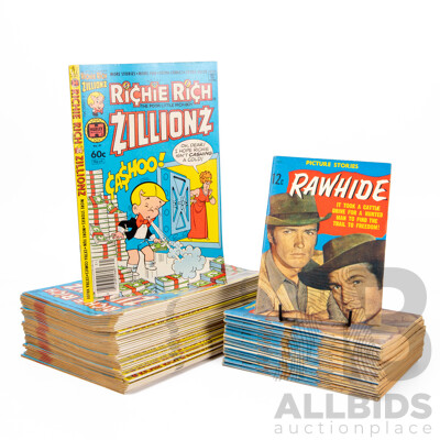 Vintage USA Comics Including Forty Richie Rich Zillionz Number 31 and Sixteen Rawhide Picture Stories, Clint Eastwood and Eric Fleming