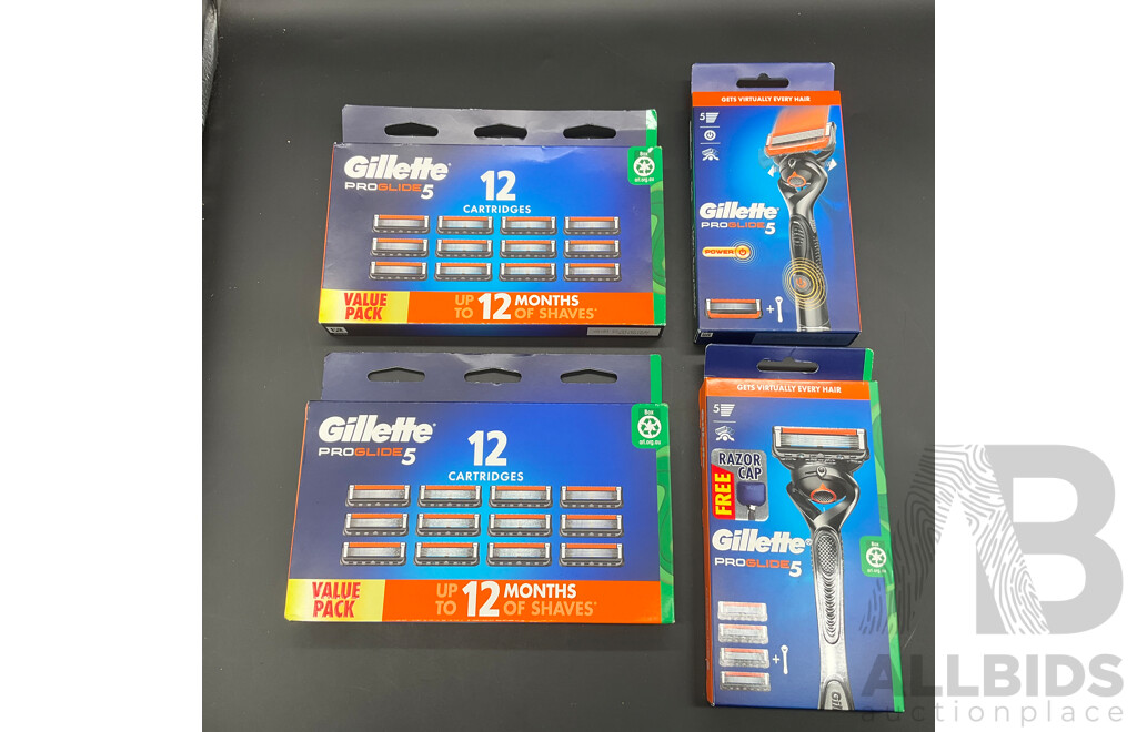 GILLETTE Pro Glide5 Razors (x2) and Razor Blade Refills (12 Packs X2) - Lot of 4