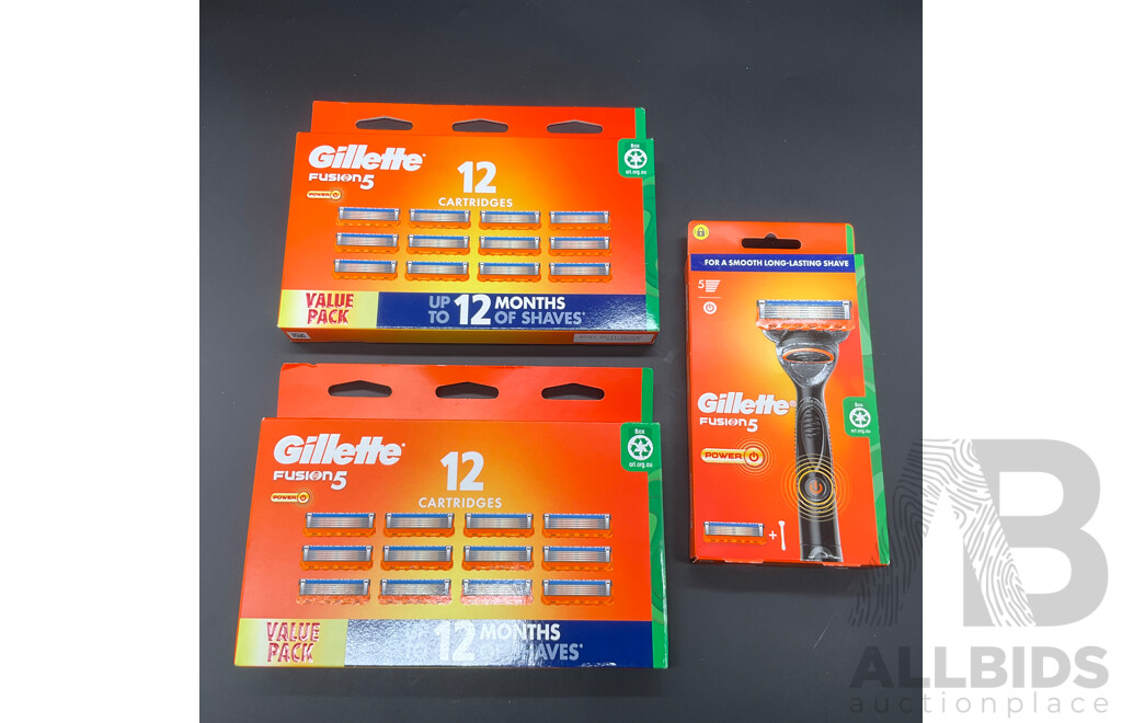 GILLETTE Pro Fusion5 Power Razors and Razor Blade Refills (12 Pack 2x) - Lot of 3