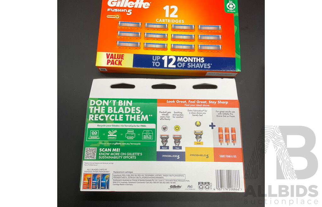 GILLETTE Pro Fusion5 Power Razors and Razor Blade Refills (12 Pack 2x) - Lot of 3