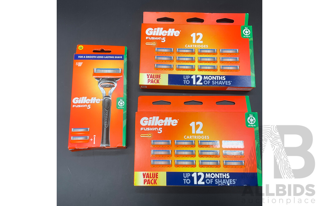 GILLETTE Pro Fusion5 Razors and Razor Blade Refills (12 Pack 2x) - Lot of 3