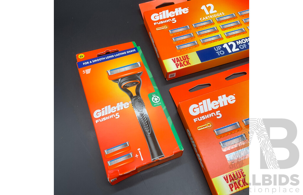 GILLETTE Pro Fusion5 Razors and Razor Blade Refills (12 Pack 2x) - Lot of 3