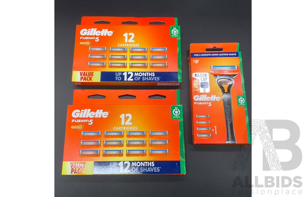 GILLETTE Pro Fusion5 Razors and Razor Blade Refills (12 Pack 2x) - Lot of 3