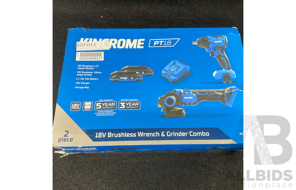 KINCROME PT18 18V 2 Piece Brushless Wrench & Grinder Combo Kit