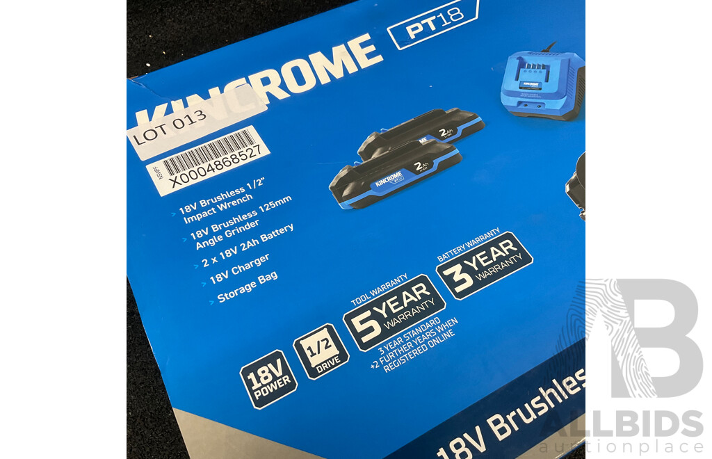 KINCROME PT18 18V 2 Piece Brushless Wrench & Grinder Combo Kit