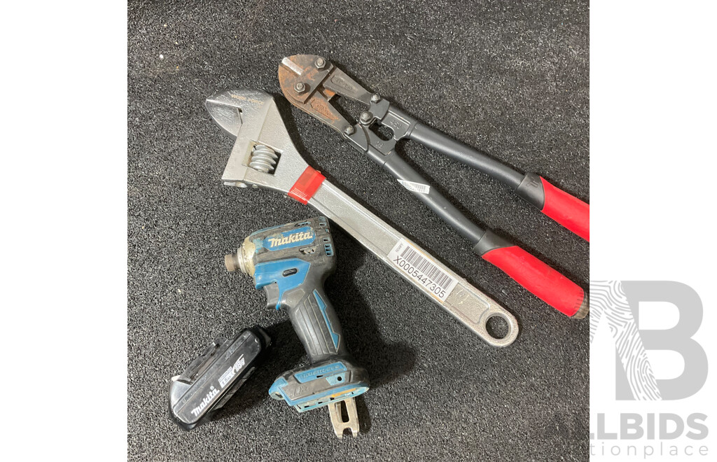 MAKITA 18V Brushless Impact Driver with 1.5Ah Battery,  450mm Bolt Cutter and Adjustable Wrench - Lot of 4