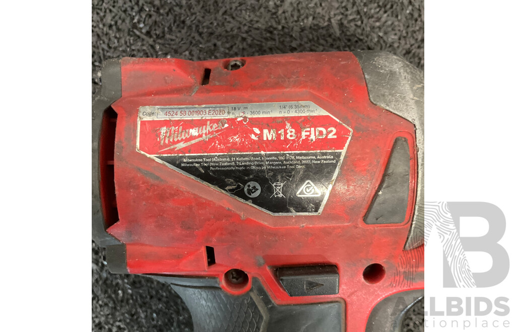 MILWAUKEE M18 Impact Driver (M18FID2) with 5.0Ah Battery and Battery Charger (M12-18FC) - Lot of 3