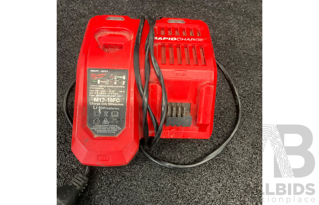 MILWAUKEE M18 Impact Driver (M18FID2) with 5.0Ah Battery and Battery Charger (M12-18FC) - Lot of 3