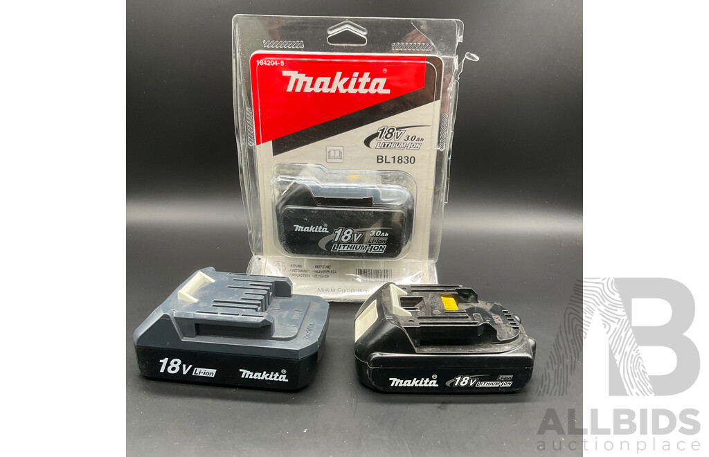 MAKITA 18V 3.0Ah, 1.1Ah and 1.3Ah Battery  - Lot of 3