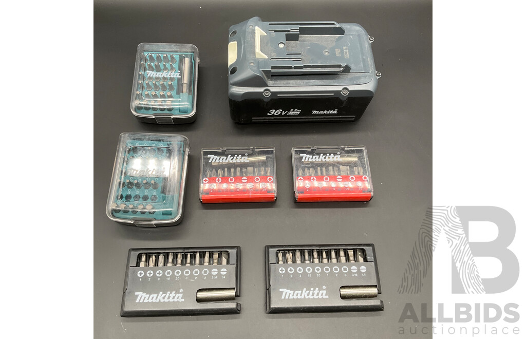 MAKITA 36V 2.2Ah Battery and Assorted Tool Accessories - Lot of 7