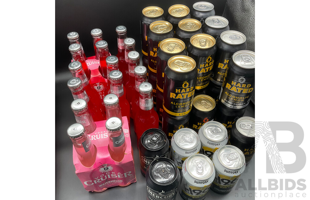 HARD RATED, VODKA CRUISER and Others Alcoholic Mix Drinks - Assorted Flavors - Lot of 47
