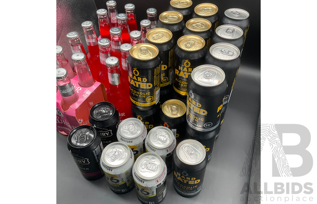 HARD RATED, VODKA CRUISER and Others Alcoholic Mix Drinks - Assorted Flavors - Lot of 47