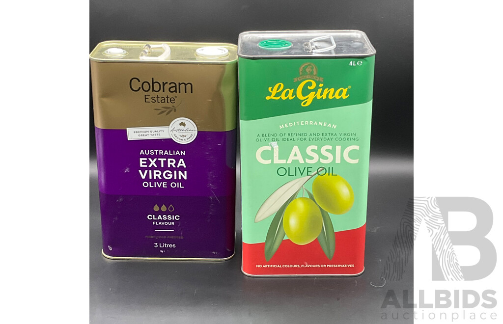 COBRAM ESTATE Australian Extra Virgin Olive Oil 3L and LaGINA Classic Olive Olil 4L - Lot of 2