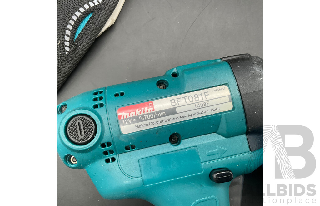 MAKITA 12V Torque-Controlled Screwdriver (BFT081F & BFT123F) with 3.3Ah Battery and Accessories - Lot of 5