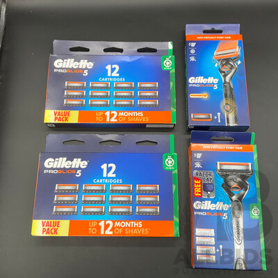 GILLETTE Pro Glide5 Razors (x2) and Razor Blade Refills (12 Packs X2) - Lot of 4